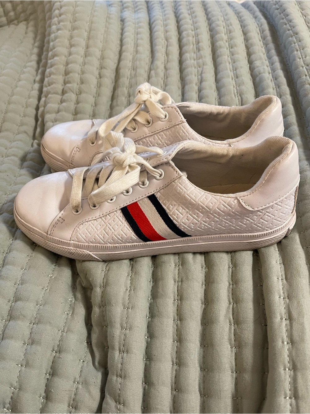 Tommy Hilfiger White Low-Top Sneakers with Red & Navy Stripe